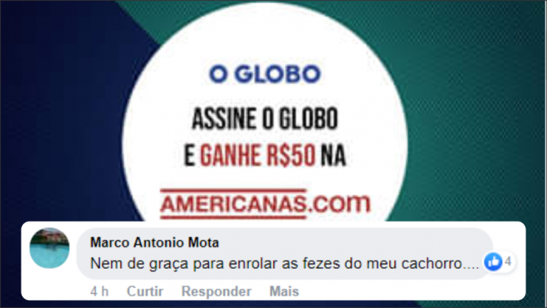 Em busca desesperada por novos assinantes, jornal O Globo oferece 50 Reais de crédito nas Lojas Americanas
